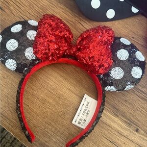 Disney Red Sequin Bow Polka Dot Ears Headband